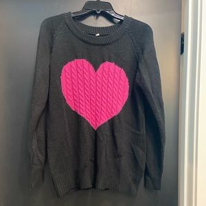 Knit Black and Hot Pink Heart Pullover Sweater size L